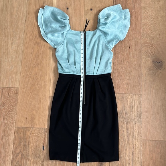 NWT BCBGeneration Ruffle Sleeve Cupro & Ponte Dress - Teal and Black - Size 4 - Picture 14 of 15